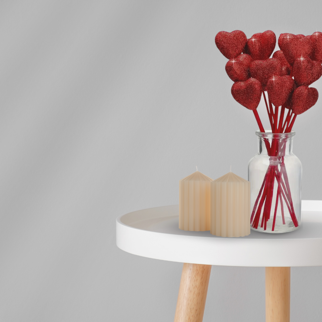 Set Of 6 Red Glitter Heart Stems